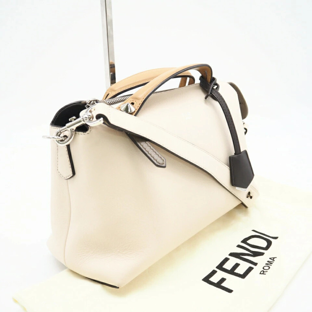 Fendi By The Way Handbag Shoulder Bag Beige Brown Calf Leather